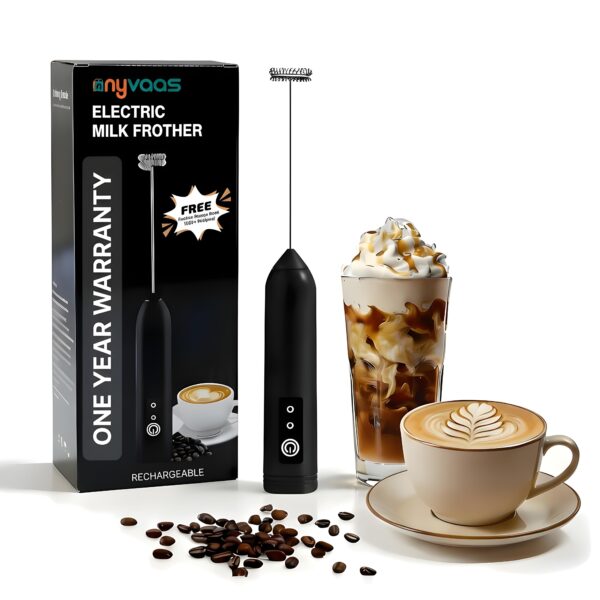 Electric Rechargeable Coffee Maker Machine for Home Electric Coffee Frother & Milk Whisker (Black)