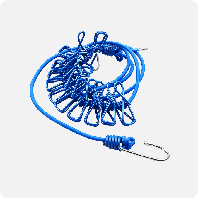 Heavy-Duty Elastic Clothes-Drying Rope with Hooks & 12 Clips – Indoor & Outdoor Multipurpose Laundry Line