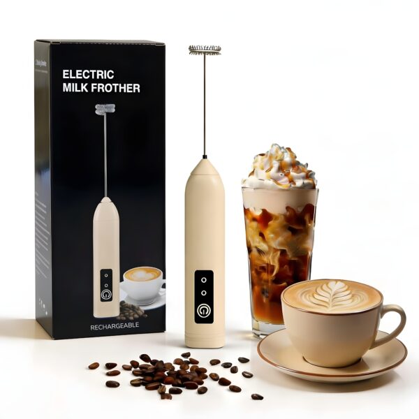 Electric Rechargeable Coffee Maker Machine for Home Electric Coffee Frother & Milk Whisker (Ivory Beige)