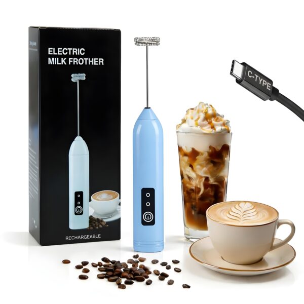 Electric Rechargeable Coffee Maker Machine for Home Electric Coffee Frother & Milk Whisker (Glacier Blue)